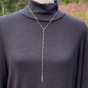 Lariat Jade & Gold Necklace With Gold Pepper Pendant